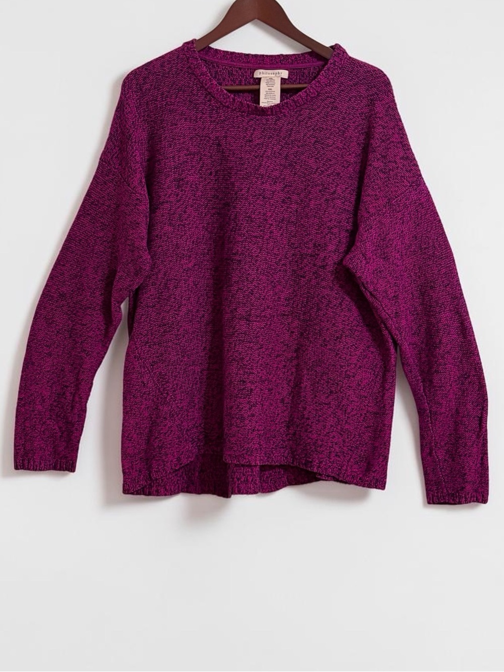 Philosophy Magenta & White  Marled Crewneck Hi Lo Sweater Sz XXL - Picture 2 of 7